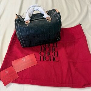 NWOT Authentic Carolina Herrera Black Genuine Leather CHCH ANDY Satchel Bag